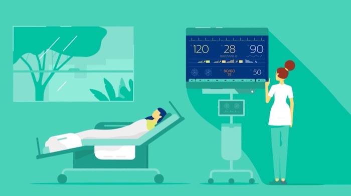 Dibujo gráfico de un médico y un monitor de pacientes