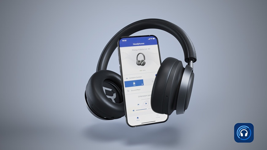 Auriculares Fidelio L4 conectados a la aplicación Philips Headphones