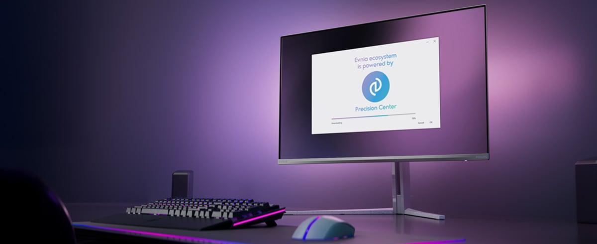 Configuración del monitor Philips Evnia para el Precision Center