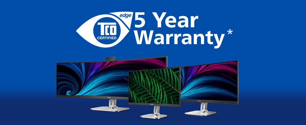 Monitores Philips con certificación TCO y cinco años de garantía.