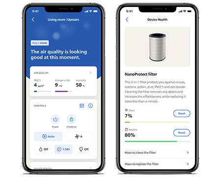 Aplicación Philips Air+, Pantallas telefónicas de calidad del aire